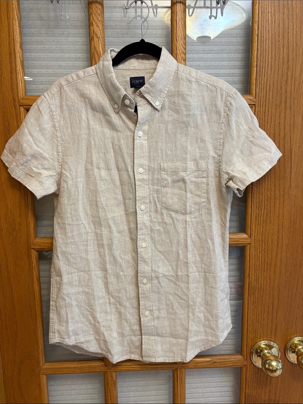 NWT J. Crew Linen Blend Short-Sleeve Button-Down Shirt in Light Tan
